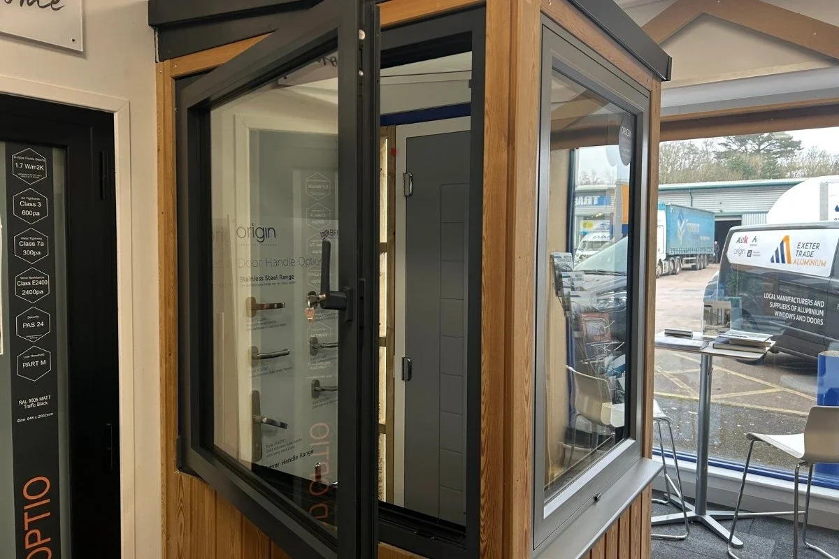 Aluminium window turned open in a showroom