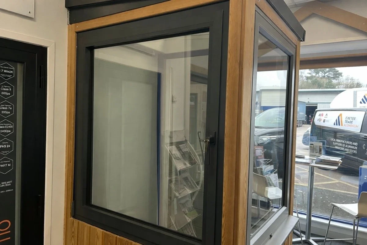 Aluminium window in its tilted ventilation position