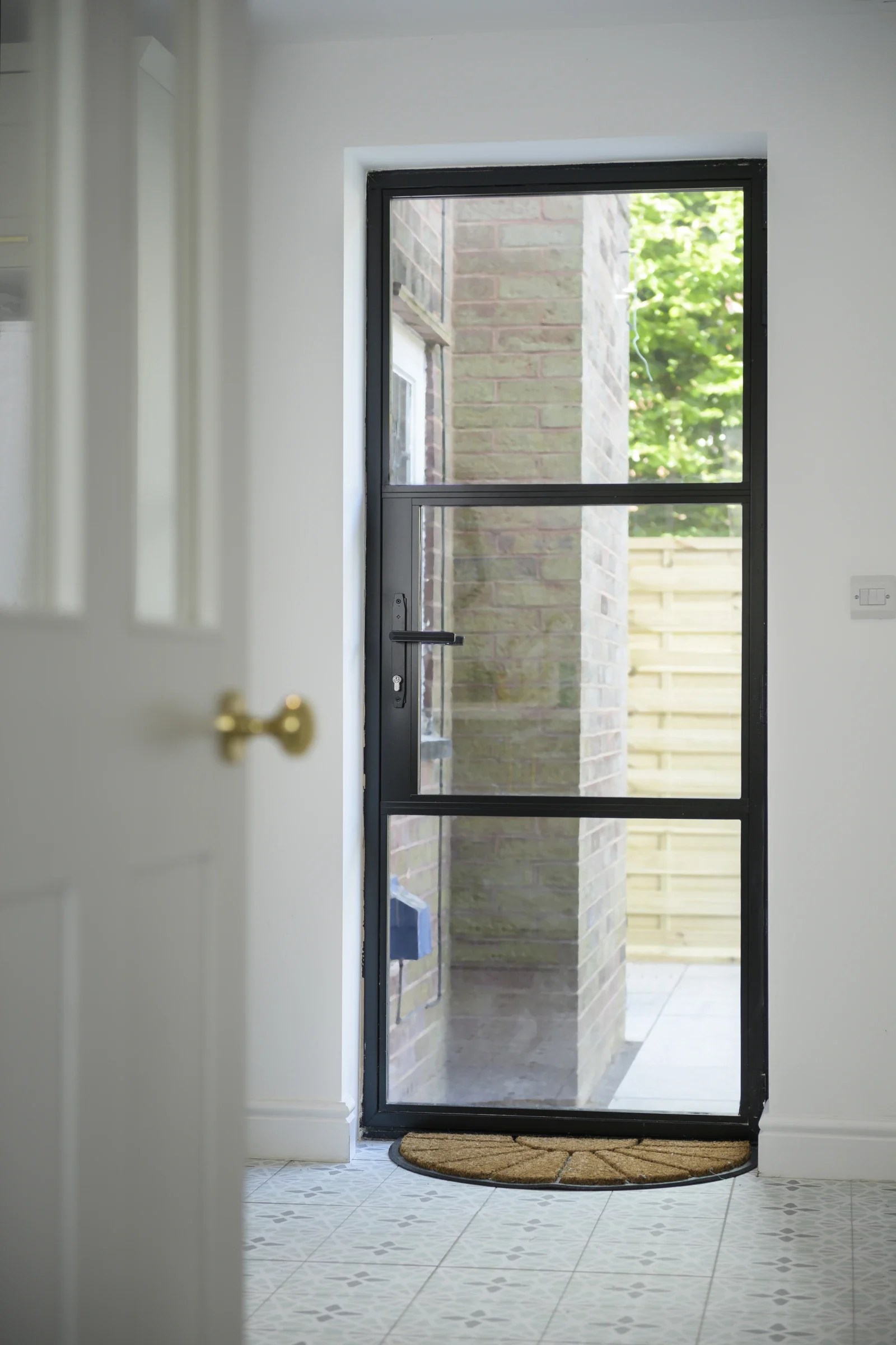Heritage aluminium single door seen from inside the home