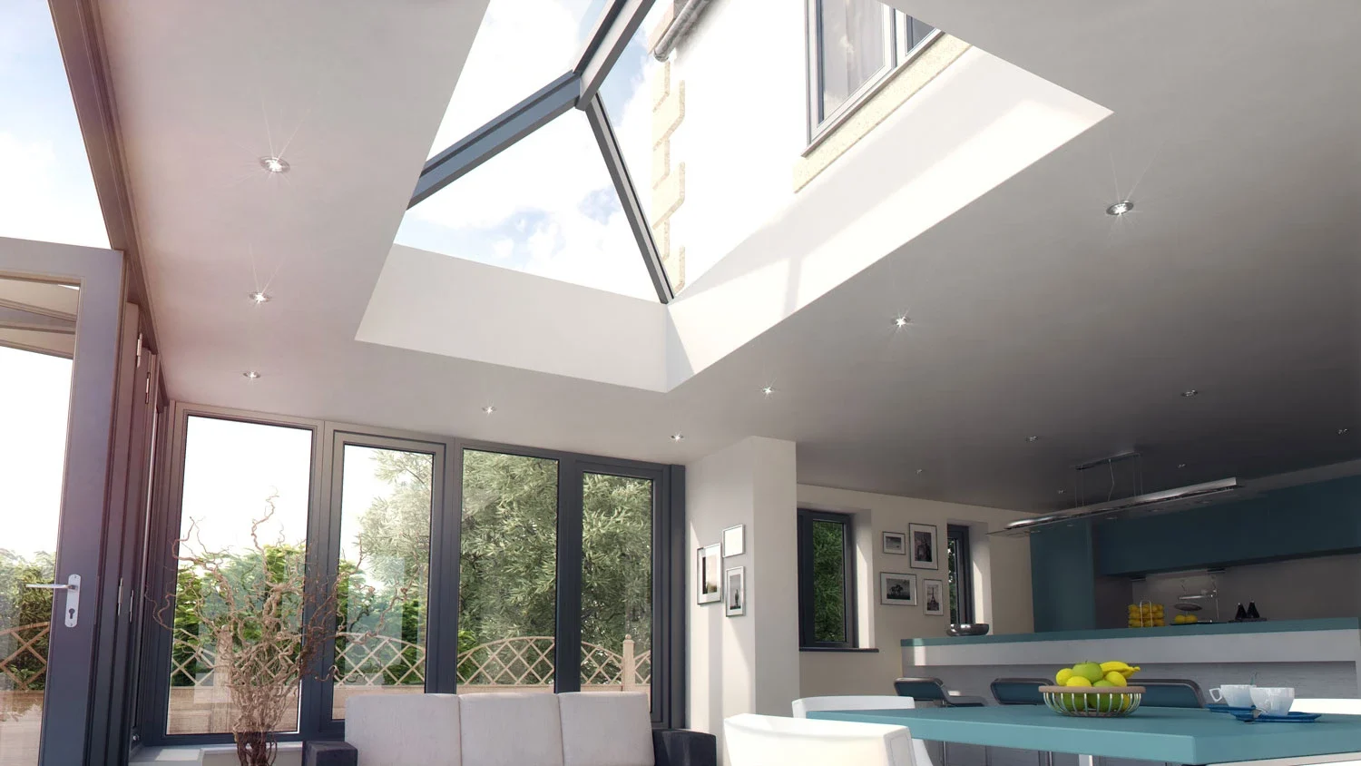Aluminium roof lantern bringing daylight into a contemporary kitchen extension